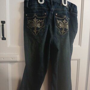 One Song Womens Dark Blue Bedazzled Jeans